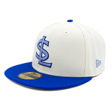 Salt Lake Bees Cream New Era 2025 Big League Chew Majestic Blue Ground Ball Grape Fitted 5950