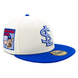 Salt Lake Bees Cream New Era 2025 Big League Chew Majestic Blue Ground Ball Grape Fitted 5950