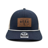 Salt Lake Bees Navy '47 Brand Leather Patch Snapback Trucker