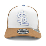 Salt Lake Bees White New Era 2025 Big League Chew Khaki Lavender Ground Ball Grape Snapback 950 A Frame