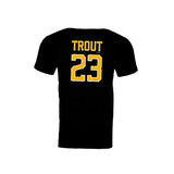 Salt Lake Bees Black 108 Stitches Mike Trout Name and Number Tee