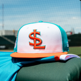 Salt Lake Gulls White New Era Teal Orange Tri-Tone Circle Patch Fitted 5950
