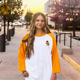 Salt Lake Bees White Raglan Gold 3/4 Sleeve Tee